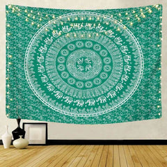 Lofaris Green Psychedelic Lotus Bohemian Mandala Wall Tapestry