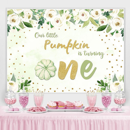 Lofaris Green pumpkin Flowers 1st birthday backdrop decorations