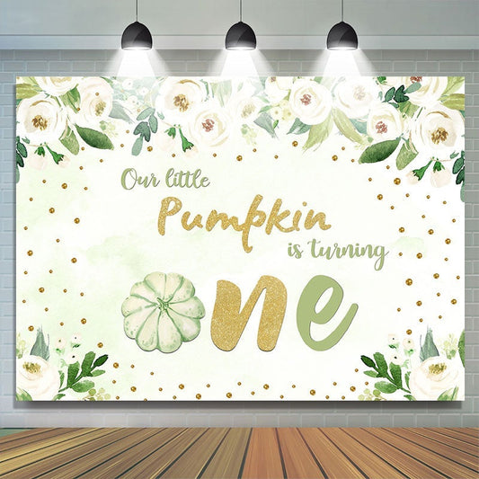 Lofaris Green pumpkin Flowers 1st birthday backdrop decorations
