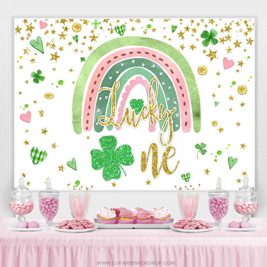 Lofaris Green Rainbow Heart Grass Happy Birthday Backdrop