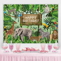Lofaris Green Safari Animals Plants Happy Birthday Backdrop