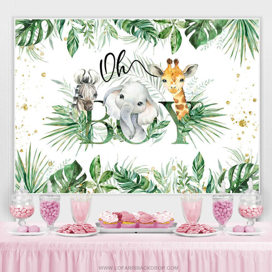 Lofaris Green Safaris Leaf Simple Baby Shower Backdrop For Boy