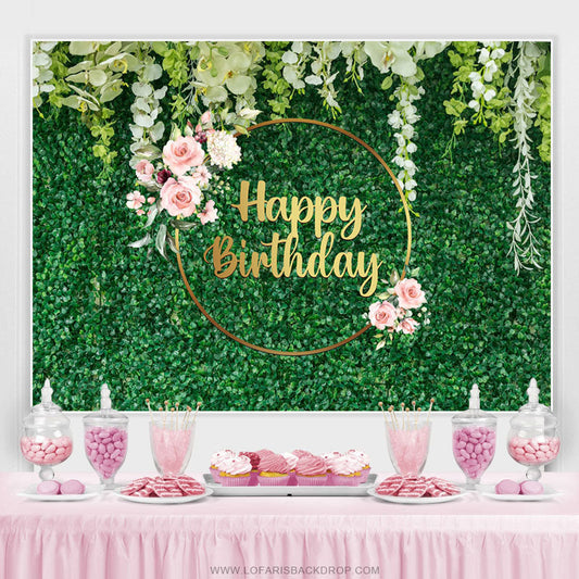 Lofaris Green Spring With Floral Happy Birthday Backdrop