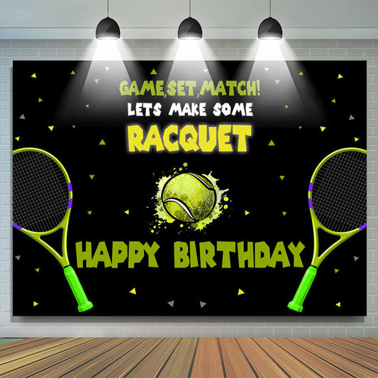 Lofaris Green Tennis Racquet Black Happy Birthday Backdrop