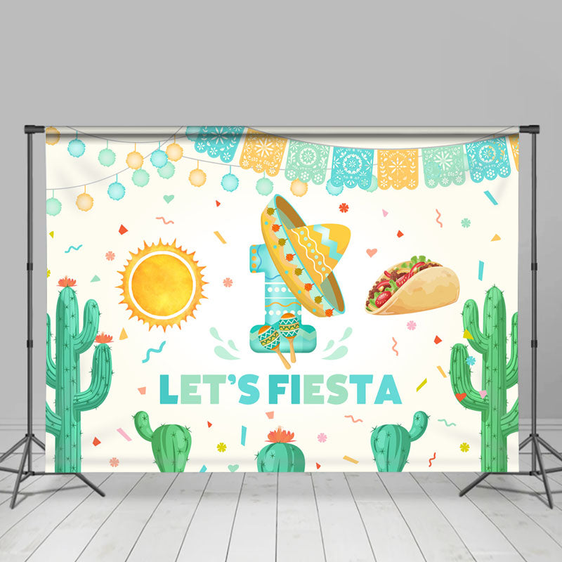 Lofaris Green Theme Lets Fiesta Taco Happy Holiday Backdrop