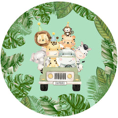 Lofaris Green Themed Round Animals On The Car Backdrop Kit