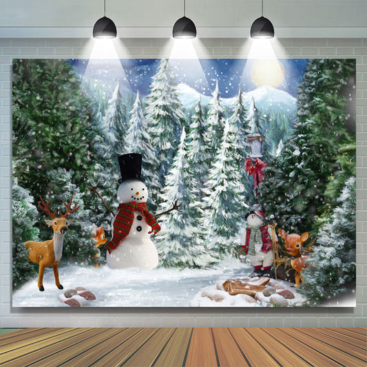 Lofaris Green Tree Snow Mountain And Cute Fawn Winter Backdrop