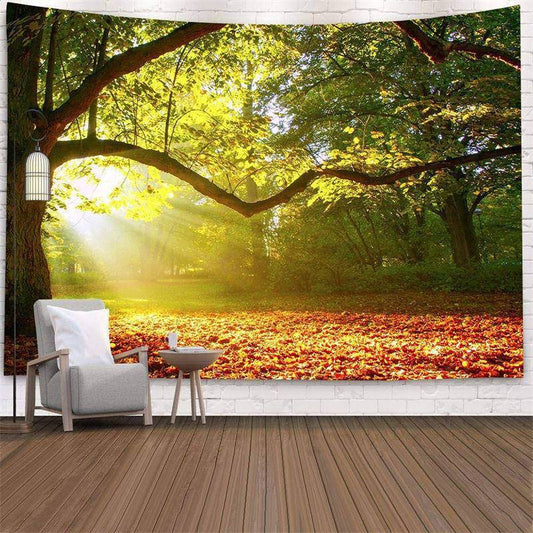 Lofaris Green Tree With Sunlight Family Pattern Wall Tapestry