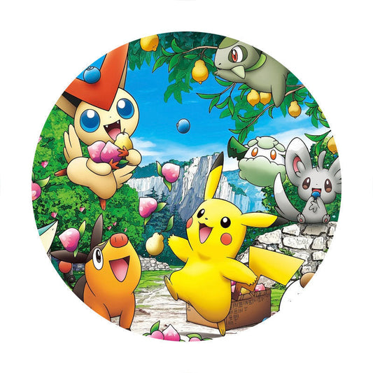 Lofaris Green Trees And Cartoon Character Round Birthday Backdrop