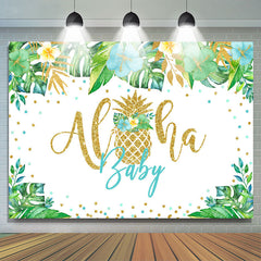Lofaris Green Tropical Plant Golden Aloha Baby Shower Backdrop