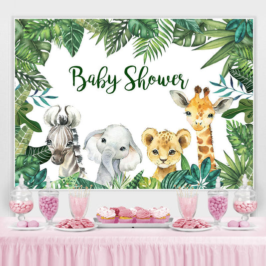 Lofaris Green Tropical Plants and Animal Baby Shower Backdrop