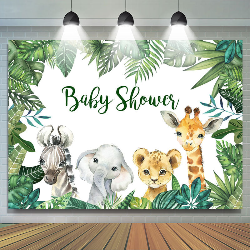 Lofaris Green Tropical Plants and Animal Baby Shower Backdrop