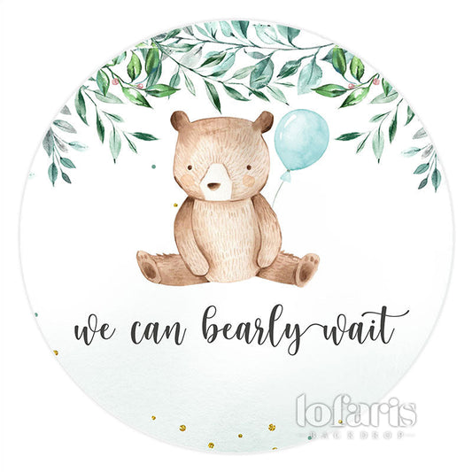Lofaris Green We Can Bearly Wait Circle Baby Shower Backdrop