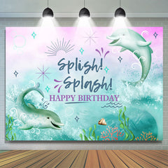 Lofaris Green Whale Under The Sea Happy Birthday Backdrop