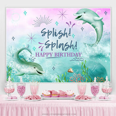 Lofaris Green Whale Under The Sea Happy Birthday Backdrop