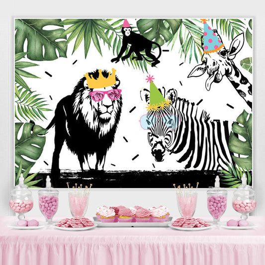 Lofaris Green With Black-White Safaris Theme Birthday Backdrop