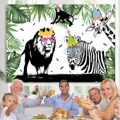 Lofaris Green With Black-White Safaris Theme Birthday Backdrop