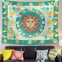 Lofaris Green Yelloow And Blue Floral Bohemian Wall Tapestry