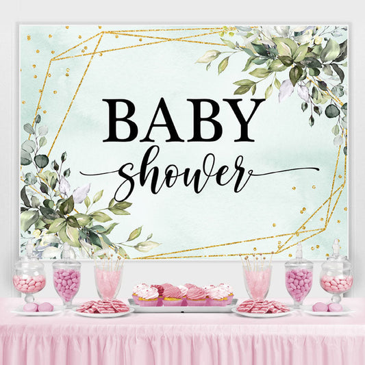Lofaris Greenery Geometric Leaves Gold Glitter Baby Shower Backdrop