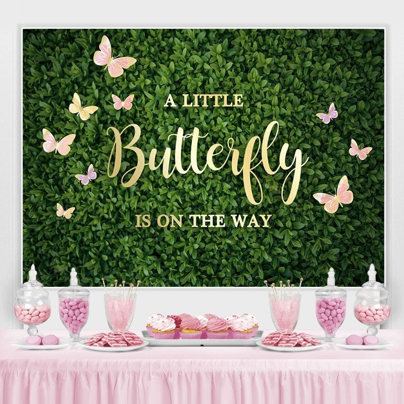 Greenery Pink Butterfly Baby Shower Backdrop for Girl Lofaris