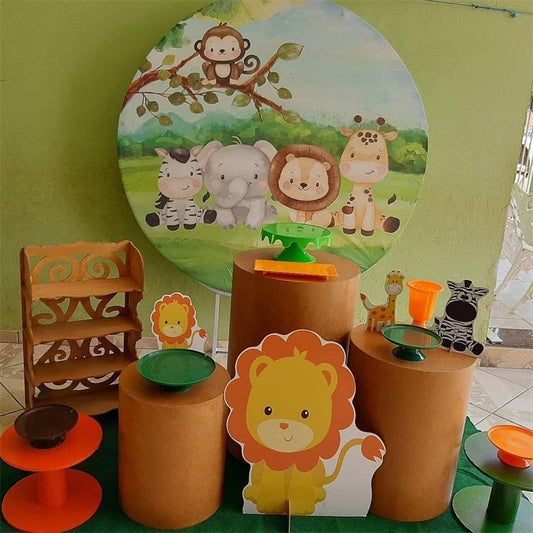 Lofaris Greenglass And Little Animals Round Birthday Backdrop