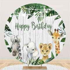 Lofaris Greeny Leaves And Animals Round Happy Birthday Backdrop