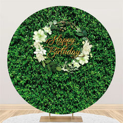Lofaris Greeny Leaves And White Floral Round Birthday Backdrop