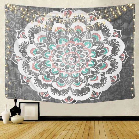 Lofaris Grey Psychedelic Lotus Bohemian Mandala Wall Tapestry