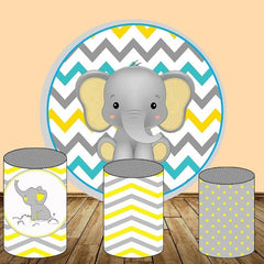 Lofaris Grey Yellow Stripes Elephant Round Birthday Backdrop Kit