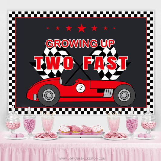 Lofaris Growing Up Two Fast Car Themed Happy Birthay Backdrop