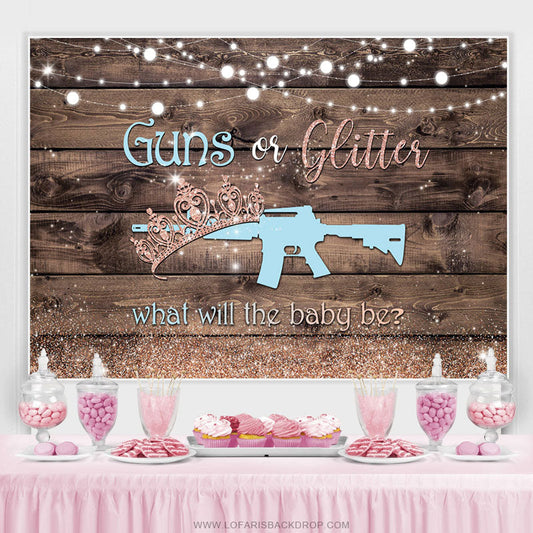 Lofaris Guns Or Glitter Wood Gender Reveal Baby Shower Backdrop