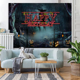 Load image into Gallery viewer, Lofaris Halloween Black Theme Happy Birthday Backdorp For Party