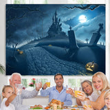 Load image into Gallery viewer, Lofaris Halloween Horror Night Castle Tree Pumpkin Lamps Backdrop
