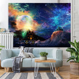 Load image into Gallery viewer, Lofaris Halloween Misty Night Scary Castle Bat Full Moon Pumpkin Backdrop