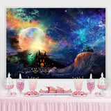Load image into Gallery viewer, Lofaris Halloween Misty Night Scary Castle Bat Full Moon Pumpkin Backdrop