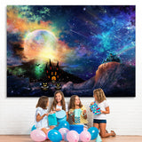 Load image into Gallery viewer, Lofaris Halloween Misty Night Scary Castle Bat Full Moon Pumpkin Backdrop