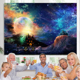 Load image into Gallery viewer, Lofaris Halloween Misty Night Scary Castle Bat Full Moon Pumpkin Backdrop
