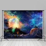 Load image into Gallery viewer, Lofaris Halloween Misty Night Scary Castle Bat Full Moon Pumpkin Backdrop