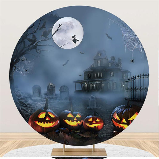Lofaris Halloween Moon Black Bat Pumpkin House Circle Backdrop