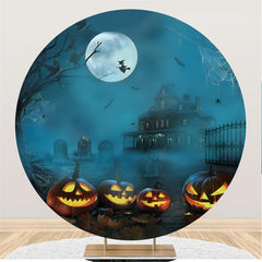 Lofaris Halloween Moon Night Bat Pumpkin House Round Backdrop