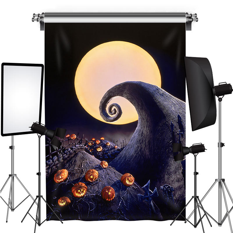 Lofaris Halloween Night Full Moon Pumpkin Lantern Scary Backdrop