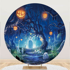 Lofaris Halloween Round Scary Night Castle Pumpkins Backdrop