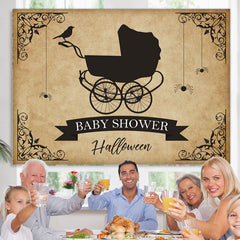 Lofaris Halloween Theme Black And Khaki Baby Shower Backdrop