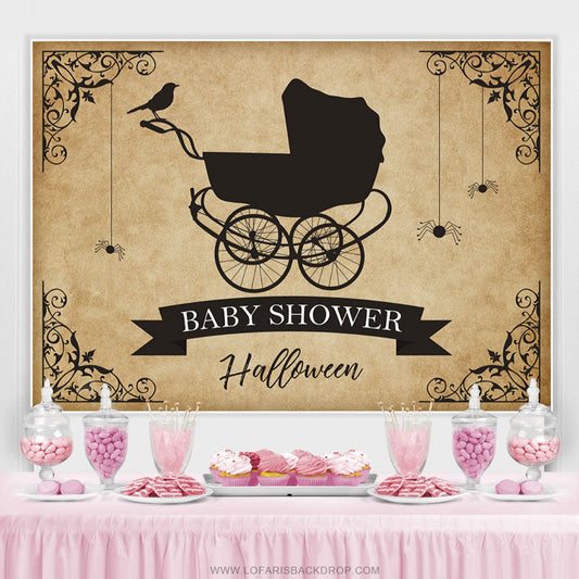 Lofaris Halloween Theme Black And Khaki Baby Shower Backdrop