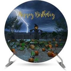 Lofaris Halloween Theme Pumpkin Round Birthday Backdrop