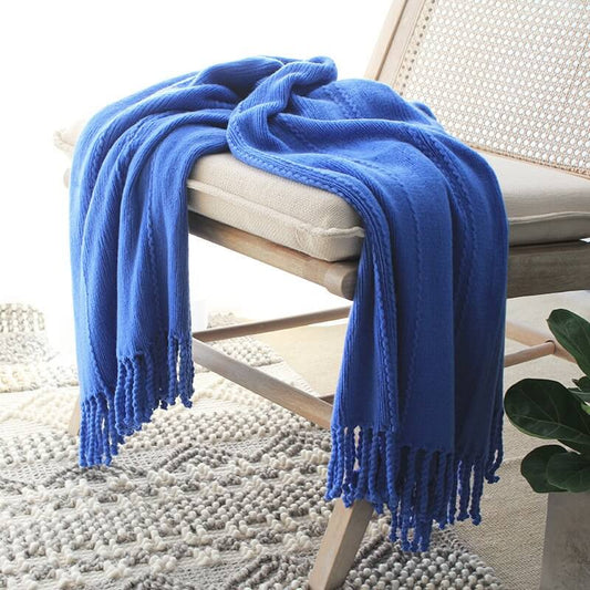 Lofaris Hand Knitted Tassel Blanket Pure Color Soft Throw