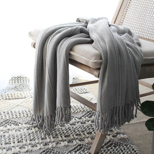 Lofaris Hand Knitted Tassel Blanket Pure Color Soft Throw