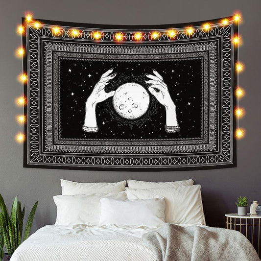 Lofaris Hands And Star Black White Divination Custom Tapestry