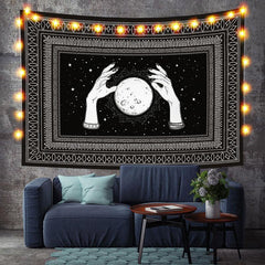 Lofaris Hands And Star Black White Divination Custom Tapestry