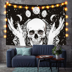Lofaris Hands Skull Black And White Moon Divination Custom Tapestry